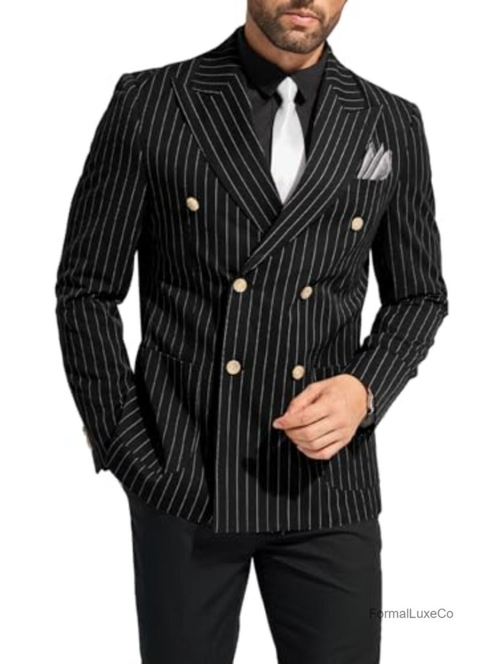 Men's Double Breasted Striped Suit Set 2pc Slim Fit Blazer & Pants